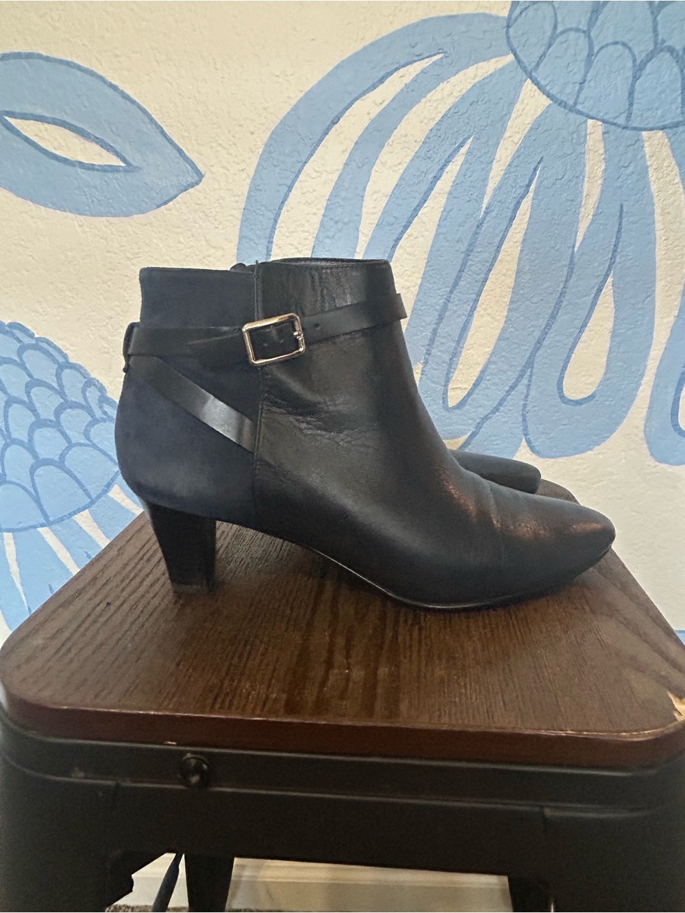 Cole Haan Sylvan Navy Leather & Suede Ankle Booties